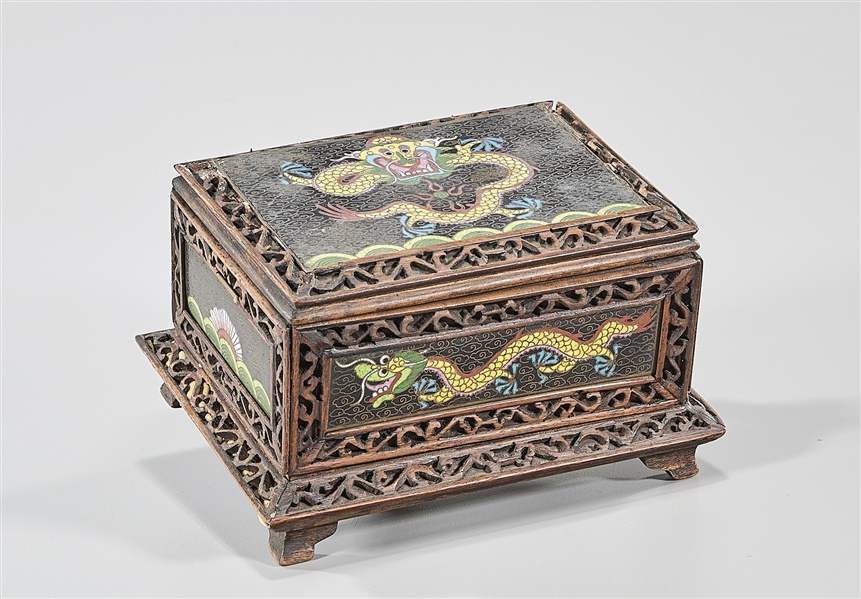 Appraisal: Chinese cloisonne and carved wood hinged lid box x x