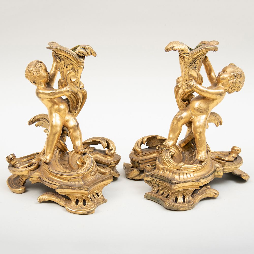 Appraisal: Pair of Louis XV Style Ormolu Candlesticks Pair of Louis