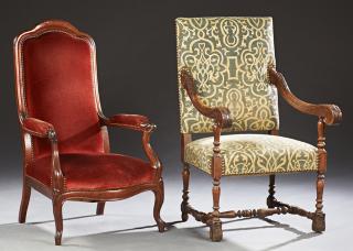 Appraisal: Group of Two French Carved Beech Armchairs th c Group