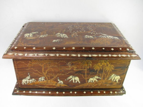 Appraisal: Intricate inlaid Indo Asian decorated box with bone or ivory