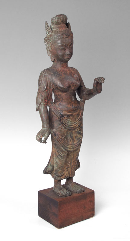 Appraisal: METAL CLAD BUDDHIST FIGURE Traces of paint remain Approx ''