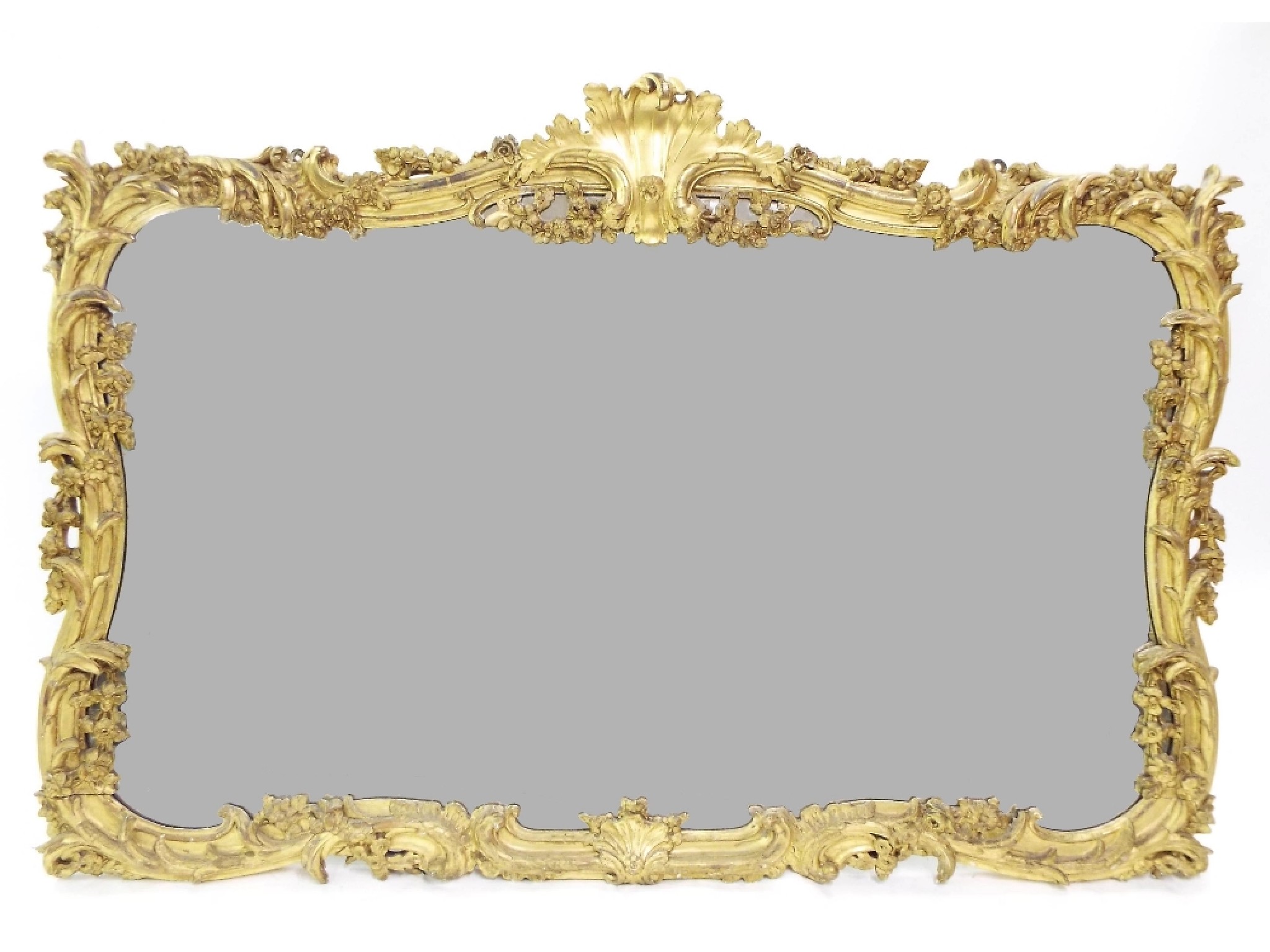 Appraisal: Good antique Venetian style giltwood overmantel mirror elaborately carved with