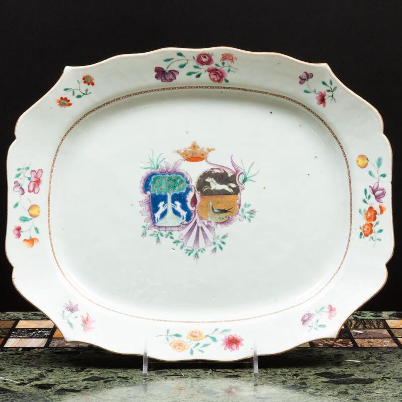 Appraisal: Chinese Export Famille Rose Porcelain Armorial Platter Unmarked x in