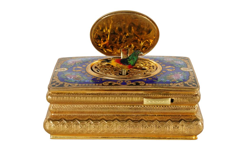 Appraisal: SWISS ENAMEL GILT METAL SINGING BIRD BOXwith an associated non-original