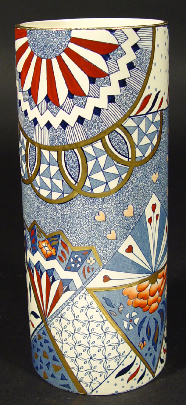 Appraisal: Large cylindrical Masons Patent Ironstone vase hand coloured and transfer