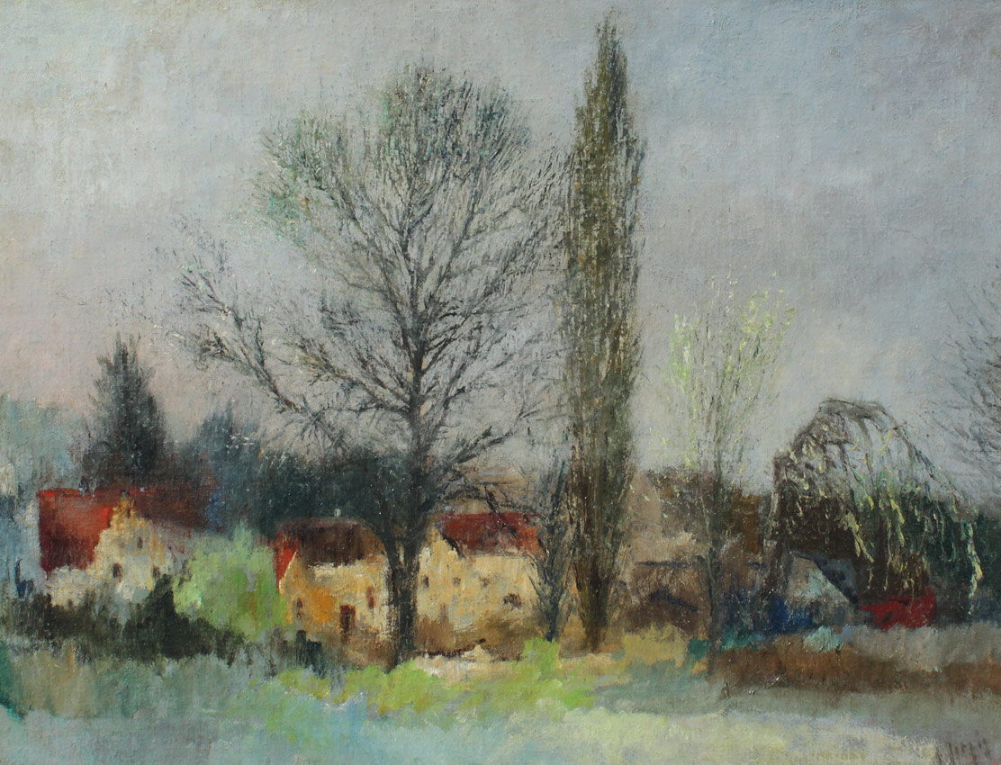 Appraisal: JORZIG Ewald German - Village Landscape through the Trees Oil