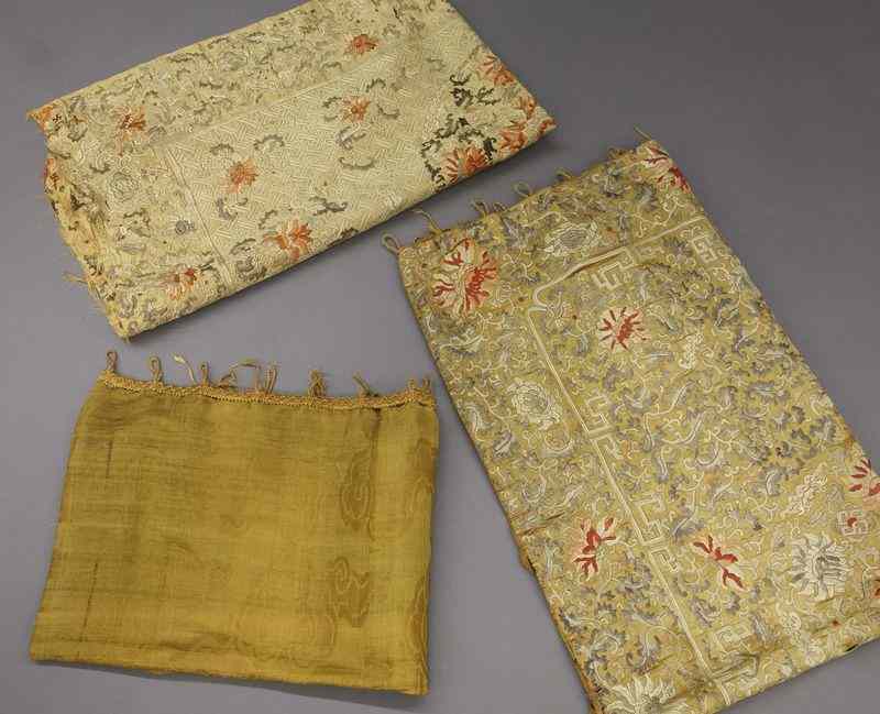 Appraisal: Chinese Qing embroideries depicting bats flowers and lucky symbols Largest