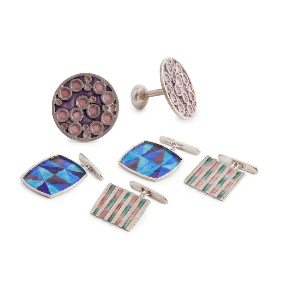 Appraisal: NORMAN GRANT - THREE PAIRS OF CUFFLINKS - silver enamel