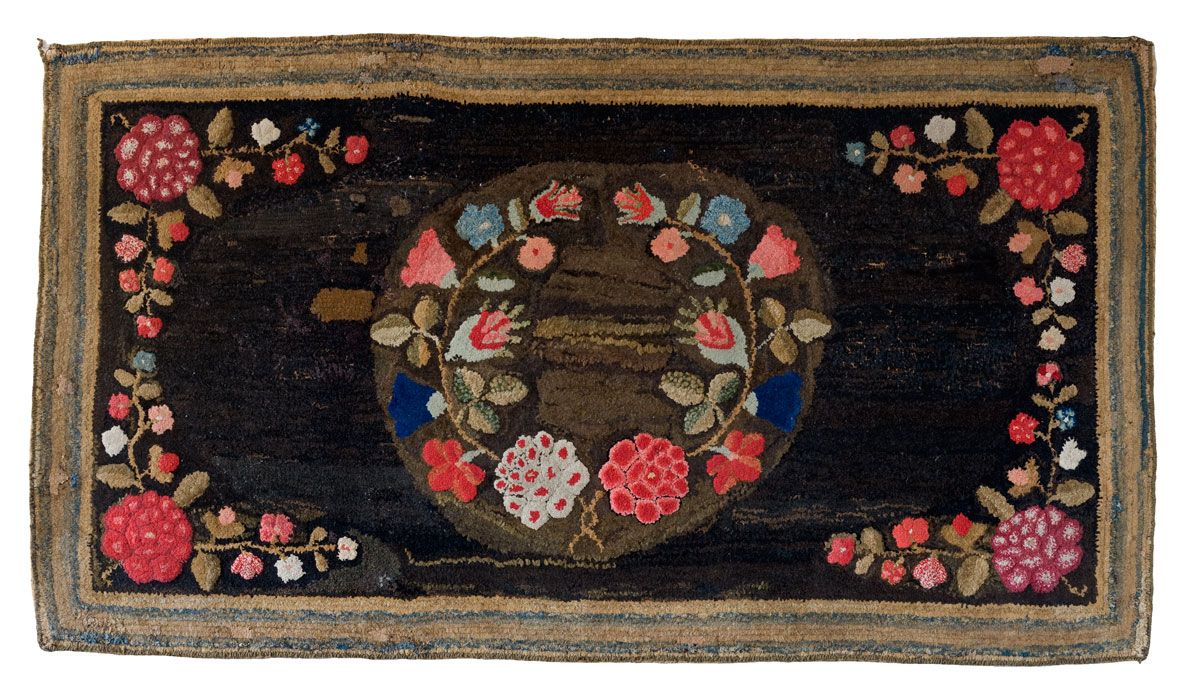 Appraisal: EARLY AMERICAN FLORAL HOOKED RUG x inches