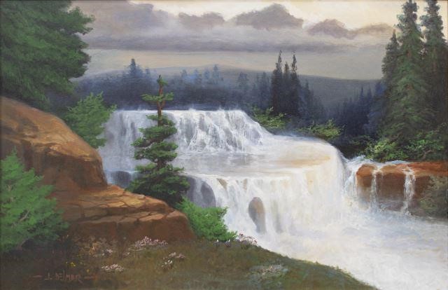 Appraisal: Framed oil on canvas painting Waterfall Landscape signed lower left