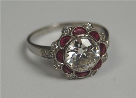 Appraisal: An early th century ruby and diamond floral cluster ring