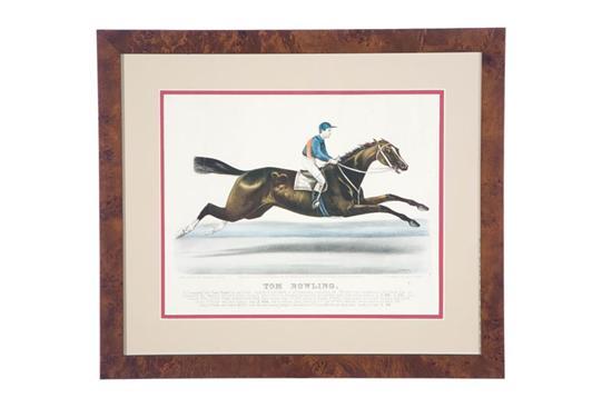 Appraisal: TOM BOWLING BY CURRIER IVES Handcolored lithograph Race horse print