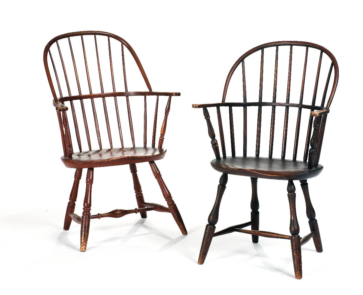 Appraisal: TWO NEW ENGLAND WINDSOR SACK BACK ARMCHAIRS ONE IN OLD