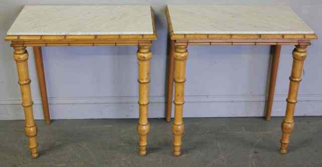 Appraisal: Pair of Antique Faux Bamboo Marble Top Tables From a