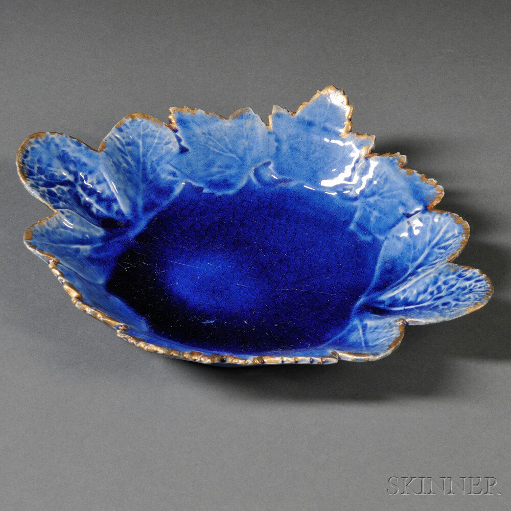 Appraisal: West Pan's Littler's Blue Decorated Earthenware Leaf Dish England c