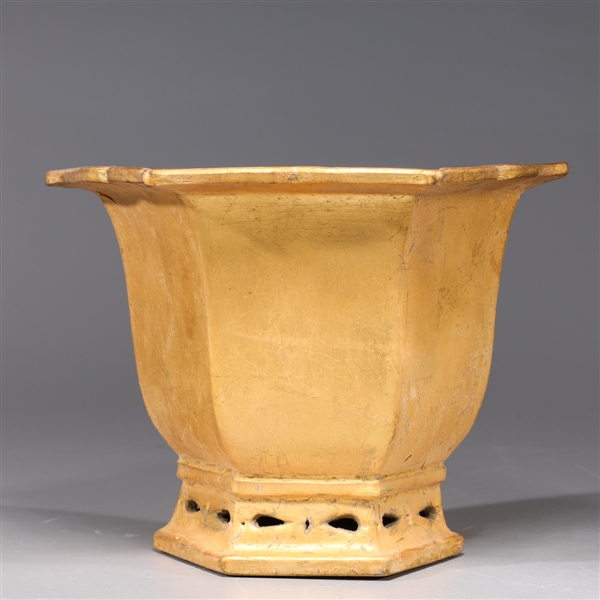 Appraisal: Chinese gilt porcelain hexagonal planter with molded rim some wear