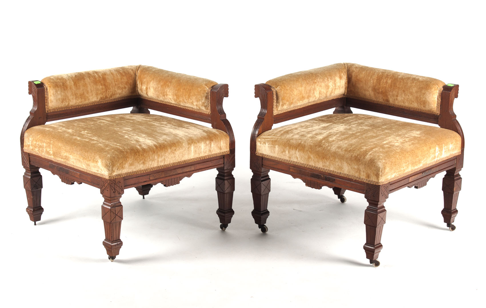 Appraisal: Pair of Renaissance Revival walnut corner chairs fourth quarter- th