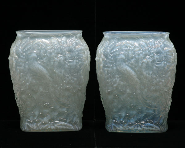 Appraisal: Pair Phoenix opalescent art glass vases each featuring a bird