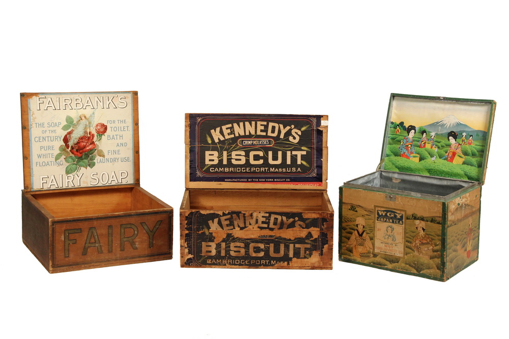 Appraisal: EARLY FOOD CRATES W ADVERTISING - Includes Fairbank's Fairy Soap