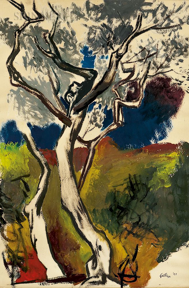 Appraisal: Renato Guttuso Italian - Tree in Abstract Landscape Renato Guttuso