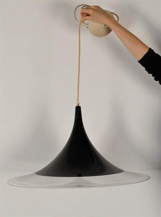 Appraisal: Tulip-style Pendant Light Fixture clear plexiglass with black circular design