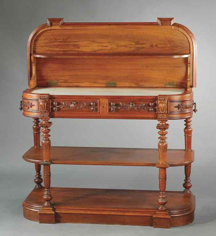 Appraisal: VICTORIAN THREE-TIER WALNUT SERVING STAND American or English th century