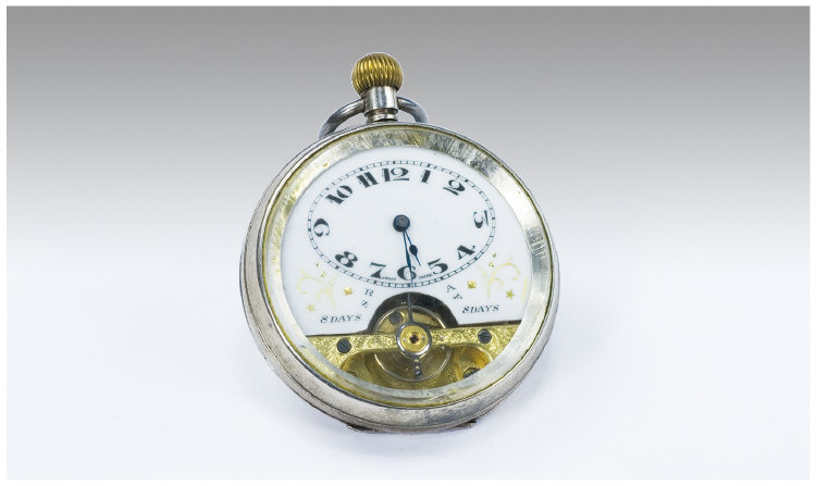 Appraisal: Silver Open Faced Continental Pocket Watch White Enamelled Dial Arabic