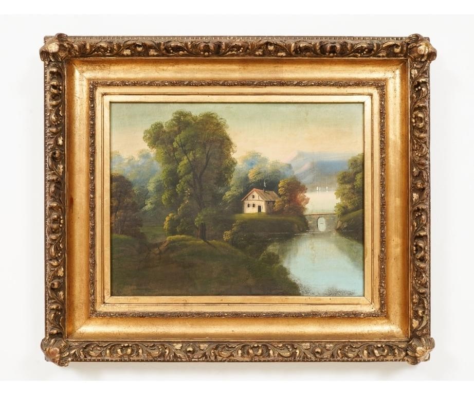 Appraisal: Framed oil on canvas summer landscape with house on a