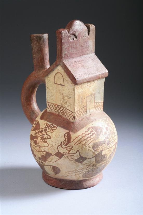 Appraisal: MOCHICA POTTERY STIRRUP VESSEL - A D Molded in house-form