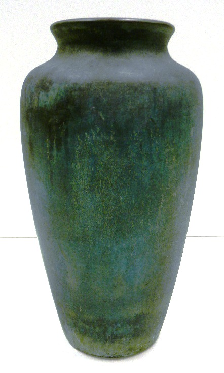 Appraisal: Clewell tall amphora form copper-clad vase green patina signed ''Clewell