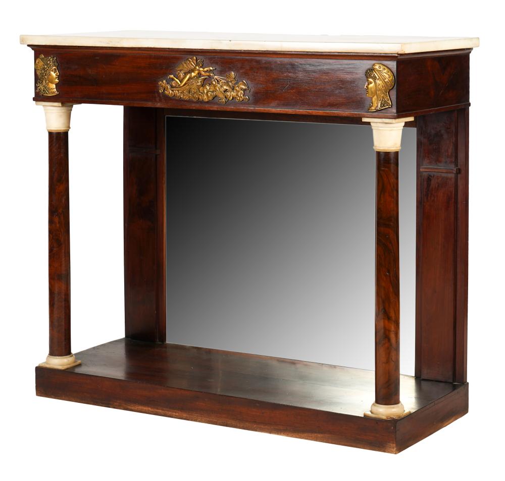 Appraisal: NAPOLEON III GILT METAL-MOUNTED CONSOLE TABLEthe white marble top on