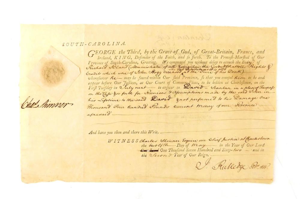 Appraisal: Rutledge John Autograph Document signed Warrant for the Arrest of