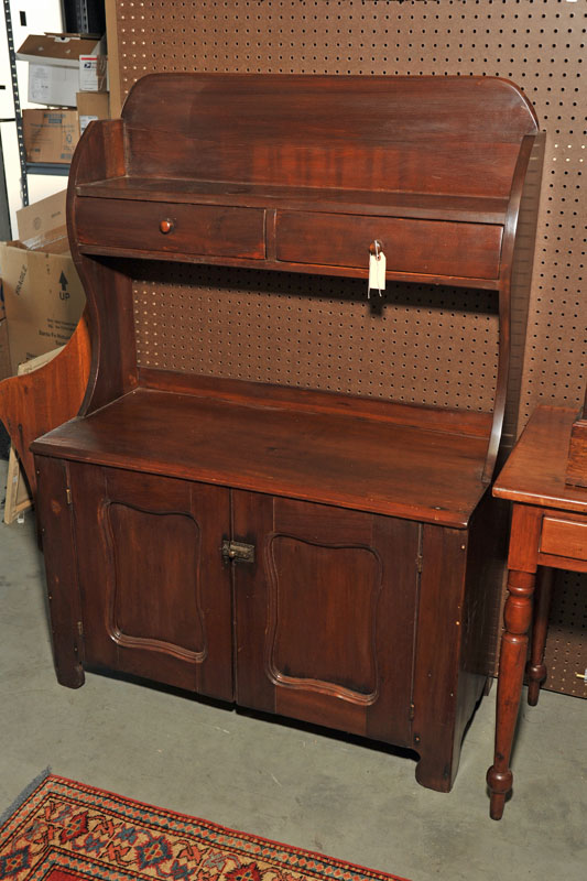 Appraisal: CROCK BENCH Walnut hutch back bench having two drawers with