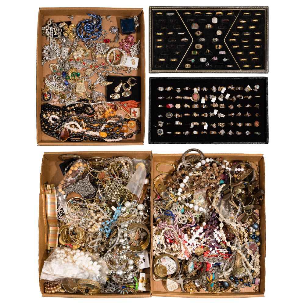 Appraisal: RHINESTONE AND COSTUME JEWELRY ASSORTMENTApproximately pounds of rings necklaces pins