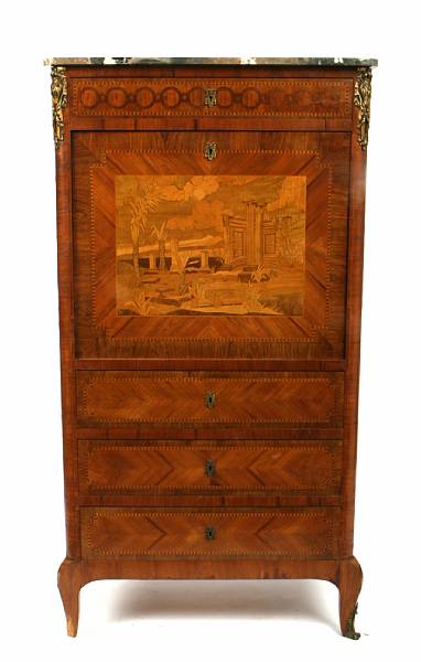 Appraisal: A Louis XVI style marquetry inlaid secretary a abattant with