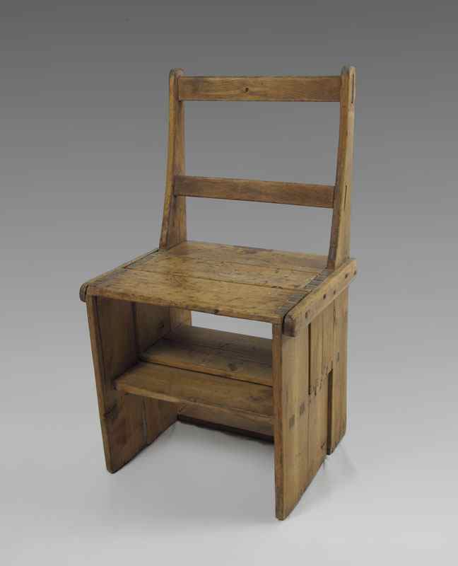 Appraisal: th C COUNTRY PINE METAMORPHIC CHAIR STEPS Slat back chair