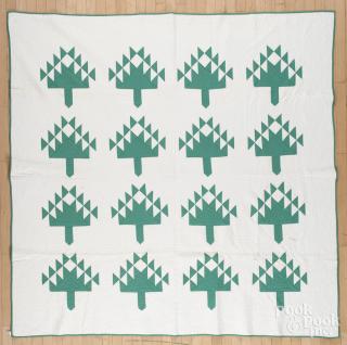 Appraisal: Green and white tree of life quilt ca '' x