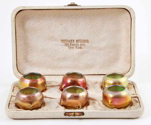 Appraisal: Tiffany Favrile glass cased set of six master salts New