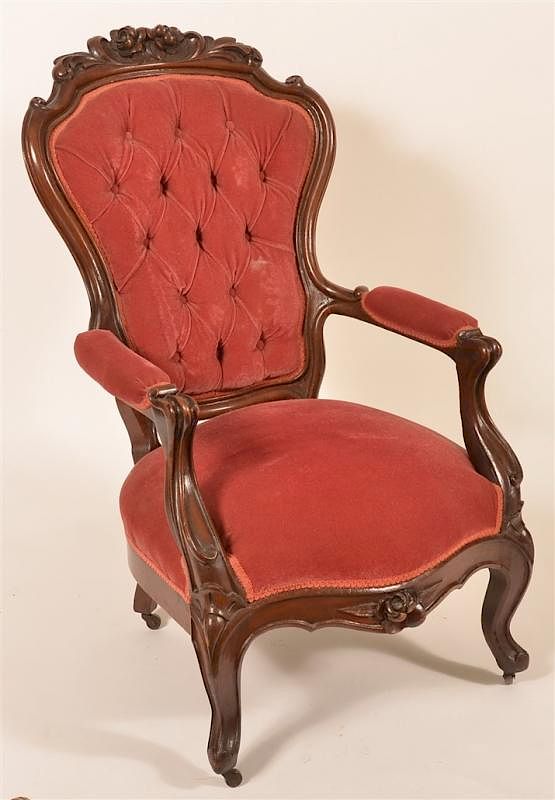 Appraisal: Victorian Walnut Carved and Molded Arm Chair Victorian Walnut Carved