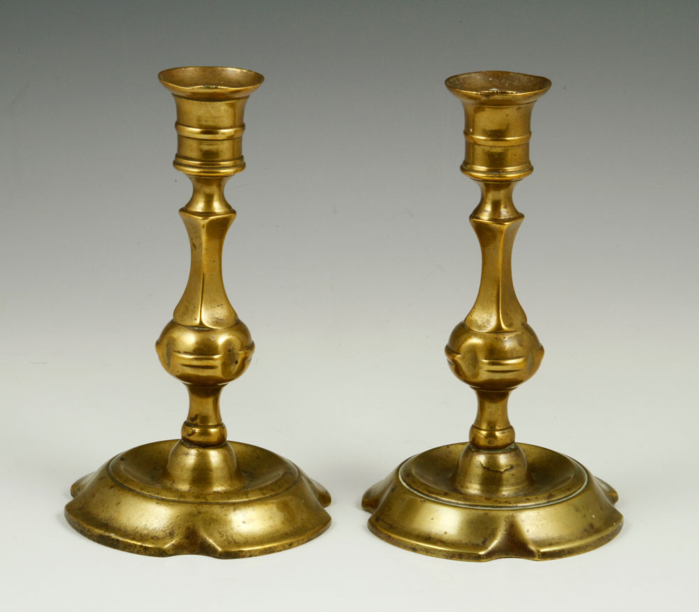 Appraisal: - th C Queen Anne Brass Candlesticks th century Queen