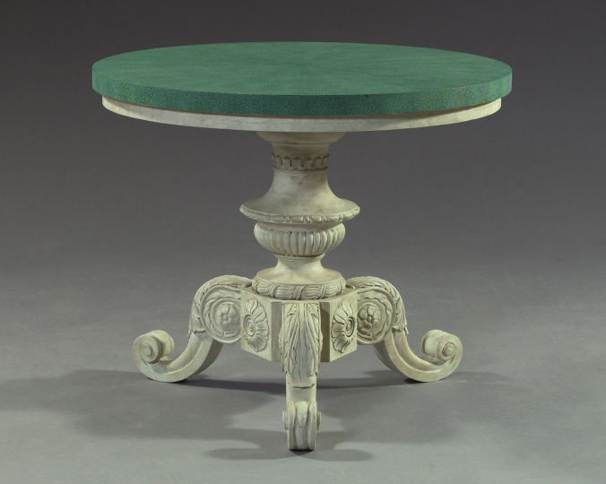 Appraisal: English Circular Shagreen Veneered and Painted Center Table in the