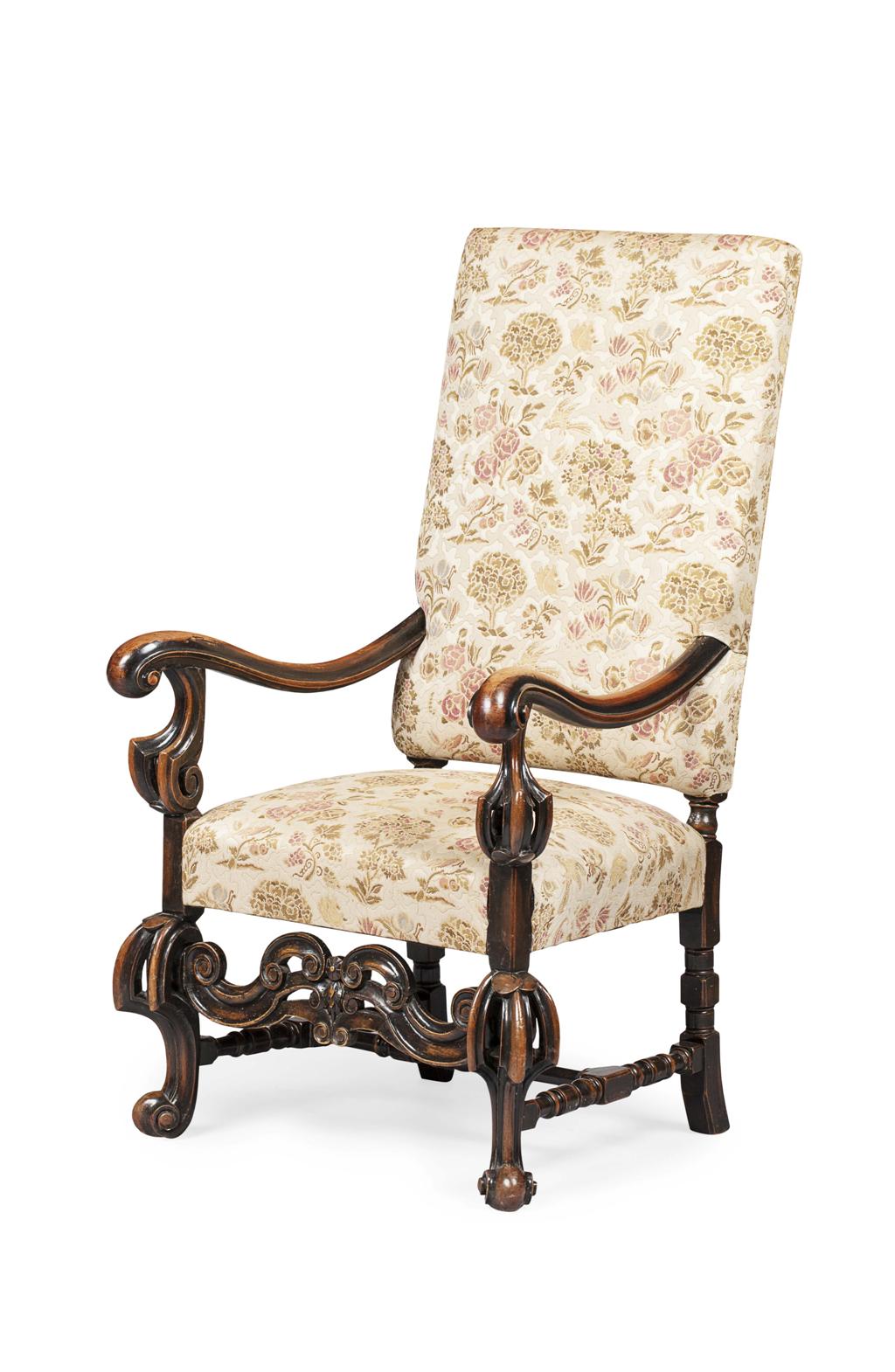 Appraisal: CONTINENTAL WALNUT OPEN ARMCHAIR TH CENTURY in the th century