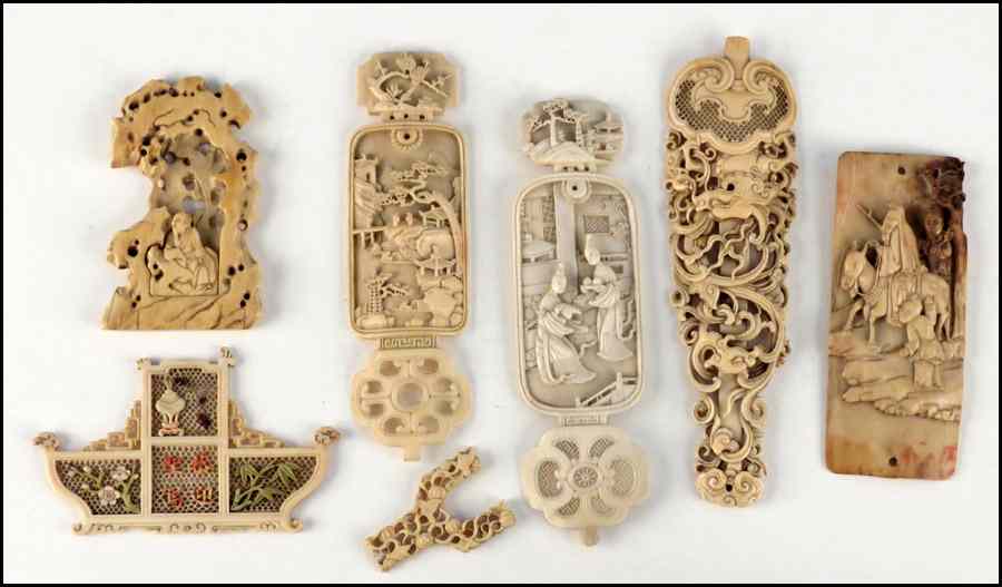 Appraisal: COLLECTION OF CARVED AND RETICULATED IVORY PANELS Largest '' x