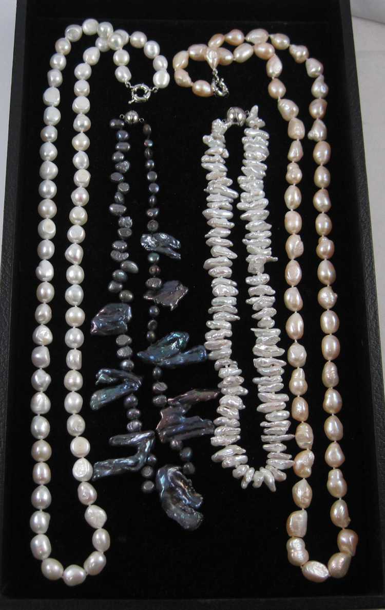 Appraisal: FOUR STRANDS OF BAROQUE PEARL NECKLACES including a inch necklace