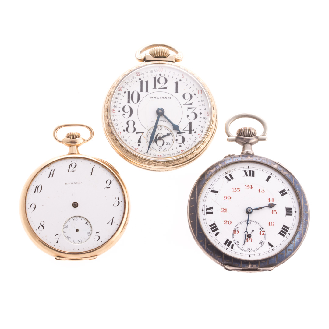 Appraisal: A Trio of Gent's Pocket Watches K yellow gold Howard