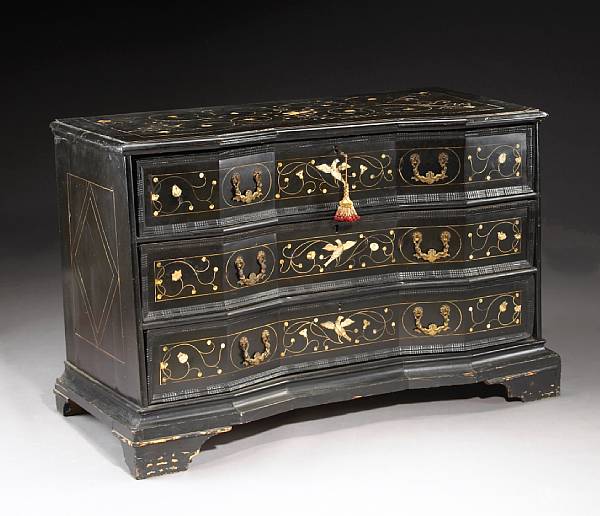 Appraisal: A Continental Baroque inlaid and ebonized commode late th early