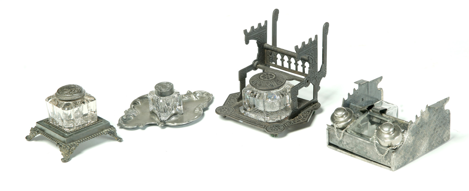 Appraisal: TWO INKSTANDS AND TWO INKWELLS Late th century early th