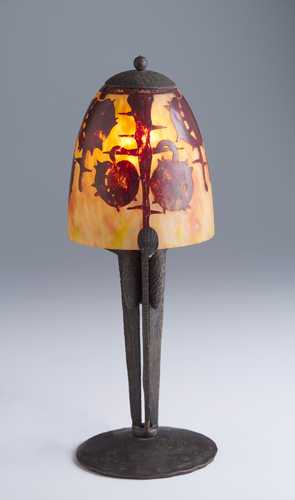 Appraisal: LE VERRE FRANCAIS Glass and bronze boudoir lamp with pomegranate