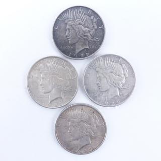 Appraisal: Collection of Four U S Peace Dollars Designer marks and