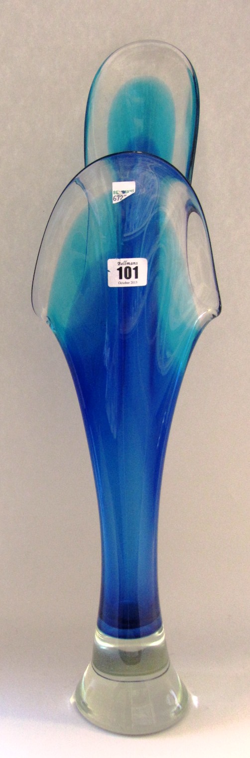 Appraisal: A tall blue glass vase possibly by Colin Reid b